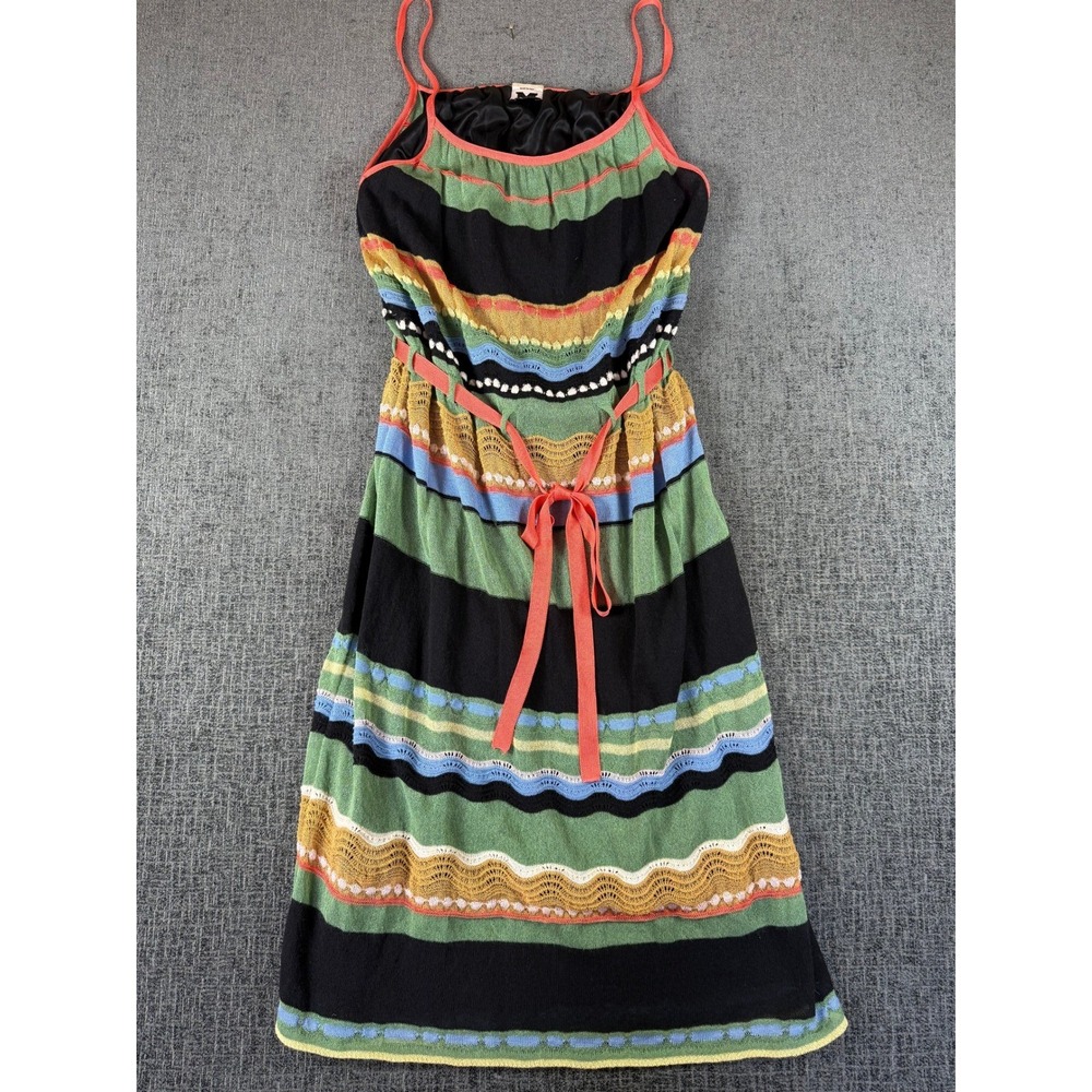 Missoni Multi Color Striped Crochet Knit Sleeveless Midi Dress with Waist Tie